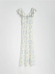 Sukienka maxi z wiskozy - wielobarwny. Sukienki damskie Reserved, l, bez wzorów, z wiskozy, bez kołnierzyka, bez ramiączek, maxi, rozkloszowane. W wyprzedaży za 179.99 zł.