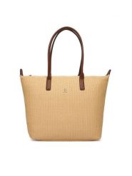 Tommy Hilfiger Torebka Popette Tote Raffia AW0AW18528 Beżowy. Brązowe torebki do ręki damskie Tommy Hilfiger, bez wzorów, z syntetyku, bez dodatków. Za 489.99 zł.