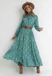 Zielono-Niebieska Sukienka Koszulowa w Ornamentalny Wzór Midis. Zielone sukienki damskie Born2be, na co dzień, l, bez wzorów, z wiskozy, eleganckie, bez kołnierzyka, bez ramiączek, maxi, koszulowe. Za 109.99 zł.
