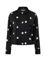 Opus Damska bluzka koszulowa - Farmena dot Kobiety Satyna czarny|biały w kropki, 34. Białe bluzki damskie Opus, bez wzorów, z satyny, bez kołnierzyka, bez ramiączek. Za 349.95 zł.