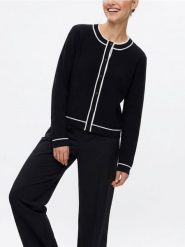 Kardigan z kontrastową lamówką - czarny. Czarne kardigany damskie Sinsay, l, bez wzorów. Za 49.99 zł.