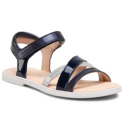Sandały Geox. Niebieskie sandały dziewczęce Geox, bez zapięcia. Za 169.99 zł.