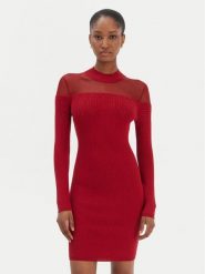 Guess Sukienka dzianinowa W6RK98 Z2YJ2 Czerwony Slim Fit. Czerwone sukienki damskie Guess, xxl, z aplikacjami, z dzianiny, bez kołnierzyka, bez ramiączek. Za 529.99 zł.
