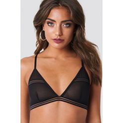 NA-KD Lingerie Siateczkowy biustonosz w paski - Black. Czarne paski damskie NA-KD Lingerie, z haftami. Za 72.95 zł.