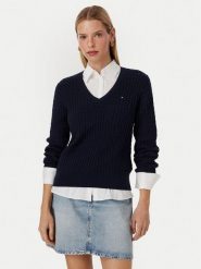 Tommy Hilfiger Sweter WW0WW44987 Granatowy Regular Fit. Niebieskie swetry damskie Tommy Hilfiger, xl, bez wzorów, z bawełny, bez kołnierzyka, bez ramiączek, bez kaptura. Za 529.99 zł.