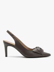Szare czółenka slingback z kokardą. Szare czółenka damskie Ryłko, bez wzorów, ze skóry, biznesowe, bez obcasa, na obcasie, bez zapięcia. Za 399.99 zł.