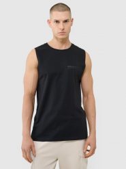 4F Tank top oversize męski - czarny S. Czarne koszulki sportowe męskie 4f, m, bez wzorów, z bawełny, klasyczne, bez kołnierzyka. W wyprzedaży za 49.99 zł.