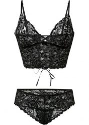 Biustonosz bustier + stringi ouvert (komplet 2-cz.). Czarne stringi damskie bonprix, bez wzorów. Za 104.99 zł.