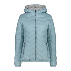 Kurtka puchowa z kapturem damska z diagonalnymi szwami CMP. Niebieskie kurtki damskie CMP, na zimę, xs, bez wzorów, z puchu, z kapturem. Za 508.50 zł.