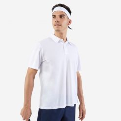 Koszulka polo do tenisa męska Artengo Essential. Białe koszulki polo męskie KUIKMA, m, bez wzorów, z materiału, klasyczne, bez ramiączek. Za 29.99 zł.