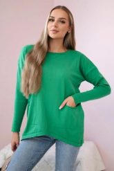 Sweter z kieszeniami z przodu jasno zielony. Zielone swetry damskie KESI, na jesień, l, bez wzorów, z jeansu, eleganckie, bez kołnierzyka, plus size, bez ramiączek, bez kaptura. Za 178.78 zł.