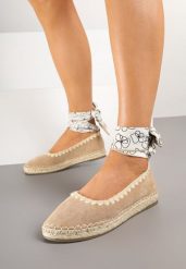 Ciemnobeżowe Espadryle z Plecioną Podeszwą i Wiązaniem Wokół Kostki Cyntavia. Brązowe espadryle damskie Born2be, na lato, bez wzorów, casualowe, bez obcasa, bez zapięcia. Za 79.99 zł.