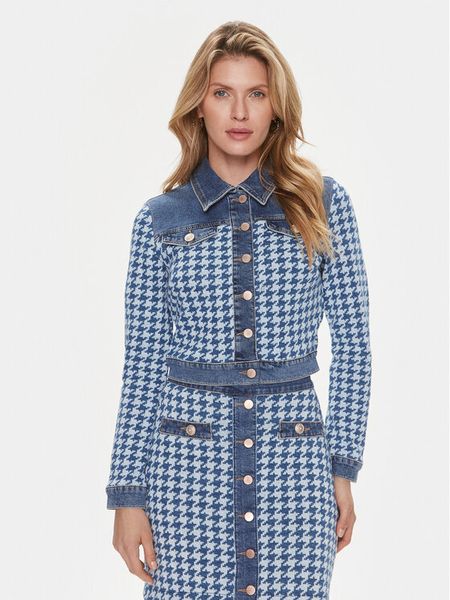 Guess Kurtka jeansowa Tweed W4RN55 D59L1 Niebieski Regular Fit. Niebieskie kurtki damskie Guess, l, z aplikacjami, z jeansu, bez kaptura. Za 459.99 zł.