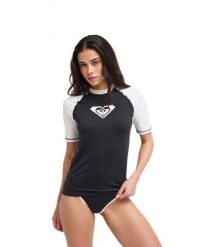Koszulka rash vest z krótkim rękawem damska THE RETRO ESSENTIALS. Szare t-shirty damskie Roxy, s, bez wzorów, z elastanu, retro, bez kołnierzyka. Za 129.99 zł.