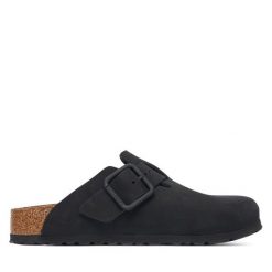 Klapki Birkenstock. Czarne klapki damskie Birkenstock, bez wzorów, bez obcasa. Za 779.99 zł.