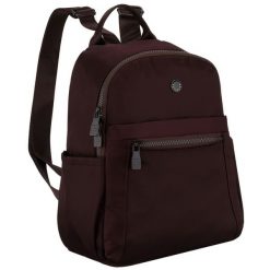 Bordowy plecak damski wykonany z poliestru, zawieszony na regulowanych szelkach - Peterson. Czerwone plecaki damskie Peterson, bez wzorów. Za 79.99 zł.