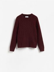 Sweter z haftem - karminowy. Czerwone swetry przez głowę męskie Reserved, l, bez wzorów, z bawełny, bez kołnierzyka. Za 149.99 zł.