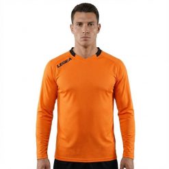 Męska Koszulka Piłkarska z Długim Rękawem Monaco Pomarańczowa-Czarna. Brązowe koszulki sportowe męskie Legea, m, bez wzorów, z bawełny, bez kołnierzyka, bez ramiączek, do biegania. Za 52.00 zł.