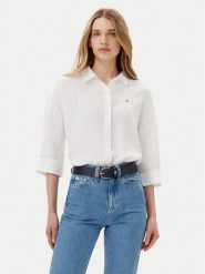 Tommy Hilfiger Koszula WW0WW46169 Biały Loose Fit. Białe bluzki damskie Tommy Hilfiger, bez wzorów, ze lnu, bez kołnierzyka, bez ramiączek. Za 309.99 zł.