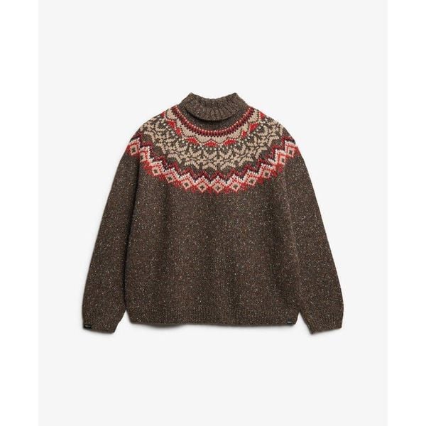 Sweter z golfem damski w jaquardzie Superdry. Brązowe swetry damskie Superdry., xl, bez wzorów, prążkowane, eleganckie, bez kołnierzyka, bez ramiączek, bez kaptura. Za 385.70 zł.