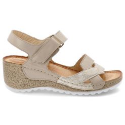 Sandały damskie Wasak, na koturnie skórzane zapinane na rzepy, beżowe mozaika, 757. Brązowe sandały damskie Wasak, bez wzorów, ze skóry, bez obcasa, na koturnie, bez zapięcia. Za 219.00 zł.