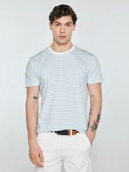 Koszulka męska w paski błękitna Oler 400. Niebieskie t-shirty męskie Big Star, l, z aplikacjami, z dzianiny, eleganckie, bez kołnierzyka. Za 99.99 zł.