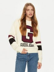 Guess Jeans Sweter W4BR11 Z3HN2 Czerwony Regular Fit. Czerwone swetry damskie Guess Jeans, m, z aplikacjami, z jeansu, bez kołnierzyka, bez ramiączek, bez kaptura. Za 339.99 zł.