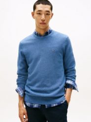 Tommy Hilfiger sweter Mężczyźni Bawełna niebieski, S. Niebieskie swetry przez głowę męskie Tommy Hilfiger, m, bez wzorów, z bawełny, bez kołnierzyka. Za 409.95 zł.