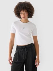 4F T-shirt slim cropped damski - biały L. Białe t-shirty damskie 4f, l, bez wzorów, z bawełny, sportowe, bez kołnierzyka. W wyprzedaży za 29.99 zł.