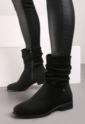 Czarne Płaskie Botki z Marszczoną Cholewką Leriame. Czarne botki damskie Born2be, z jeansu, eleganckie, bez obcasa, na obcasie, bez zapięcia. Za 129.99 zł.