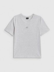 4F T-shirt regular gładki damski - szary XS. Szare koszulki sportowe damskie 4f, xs, bez wzorów, z materiału, bez kołnierzyka, bez ramiączek, na fitness i siłownię. Za 49.99 zł.