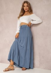 Niebieska Spódnica z Bawełny o Rozkloszowanym Kroju Kainne. Niebieskie spódnice damskie Renee, l, bez wzorów, z bawełny, maxi, dopasowane. Za 49.99 zł.