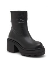 Badura Botki TAL-04 Czarny. Czarne botki damskie Badura, ze skóry, bez obcasa, na słupku, bez zapięcia. Za 349.99 zł.