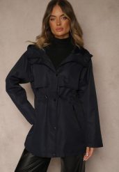 Granatowa Kurtka Parka o Klasycznym Kroju z Kapturem Cenelle. Niebieskie parki damskie Renee, l, bez wzorów, z jeansu, eleganckie, z kapturem. Za 199.99 zł.