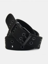 Pasek parciany z metalowymi oczkami - czarny. Czarne paski damskie Sinsay, bez wzorów. Za 15.99 zł.