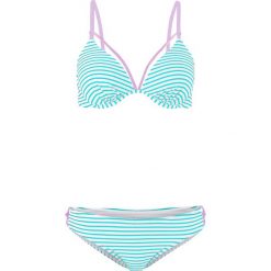 Bikini na fiszbinach (2 części) bonprix biało-turkusowo-lila w paski. Bikini damskie marki bonprix. Za 54.99 zł.