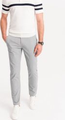 Ombre Spodnie męskie chino z ozdobną taśmą w pasie szare V6 OM-PACP-0118 S. Szare spodnie materiałowe męskie Ombre, m, bez wzorów. Za 159.99 zł.