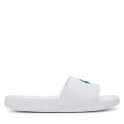 Klapki Lacoste. Białe klapki damskie Lacoste, bez wzorów, bez obcasa. Za 129.99 zł.