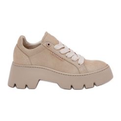 Sneakersy Buty Sportowe Na Platformie CheBello 4632 Złote złoty. Żółte obuwie sportowe damskie bez wzorów, ze skóry. Za 683.46 zł.
