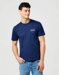 MESKA KOSZULKA WRANGLER SMALL AMERICANA TEE NAVY 112371410. Niebieskie t-shirty męskie Wrangler, l, bez wzorów, bez kołnierzyka. Za 79.99 zł.