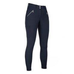 Spodnie jeździeckie o pełnej przyczepności dla dziewcząt HKM Lia High Waist. Szare spodnie materiałowe dla dziewczynek HKM, bez wzorów, z gumy, z podwyższonym stanem. Za 367.50 zł.