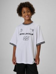 4F Koszulka sportowa loose szybkoschnąca chłopięca - biała 122/128 (6-8 lat). Białe t-shirty dla chłopców 4f, bez wzorów, bez ramiączek. Za 79.99 zł.