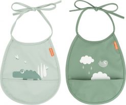 Śliniaki z kieszonką Happy Clouds zielone 2 szt. Zielone śliniaki dla dzieci Done by deer, bez wzorów. Za 69.00 zł.