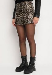 Brązowe Spódnico-Spodenki High Waist z Imitacji Skóry w Panterkę z Dodatkowym Paskiem Aveledi. Brązowe szorty damskie Born2be, m, z aplikacjami, ze skóry, biznesowe, z podwyższonym stanem. Za 139.99 zł.