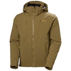 Kurtka narciarska Helly Hansen Alpha 4.0. Brązowe kurtki męskie Helly Hansen, l, bez wzorów, z dzianiny, bez kaptura, narciarskie, primaloft. Za 1,789.50 zł.