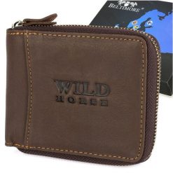 Portfel Skórzany Męski Zasuwany Duży Rfid Poziomy Wild Horse H02. Brązowe portfele męskie bez wzorów. Za 67.99 zł.