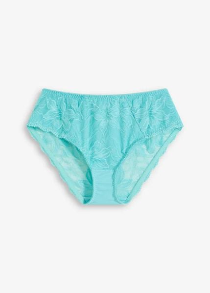 Figi maxi z delikatną koronką. Niebieskie figi damskie bonprix, bez wzorów, z koronki. Za 44.99 zł.