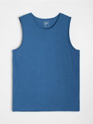Bawełniany tank top basic - niebieski. Niebieskie t-shirty męskie Sinsay, l, bez wzorów, z bawełny, bez kołnierzyka. W wyprzedaży za 9.99 zł.