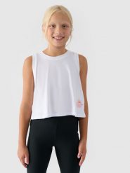 4F Crop top oversize dziewczęcy - biały 146 (10-11 lat). Białe t-shirty i topy dla dziewczynek 4f, bez wzorów, z bawełny, bez ramiączek. W wyprzedaży za 9.99 zł.