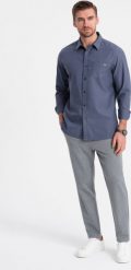 Ombre Męskie spodnie chino z gumką w pasie SLIM FIT - szare V1 OM-PACP-0158 XL. Szare spodnie materiałowe męskie Ombre, m, bez wzorów. Za 219.99 zł.